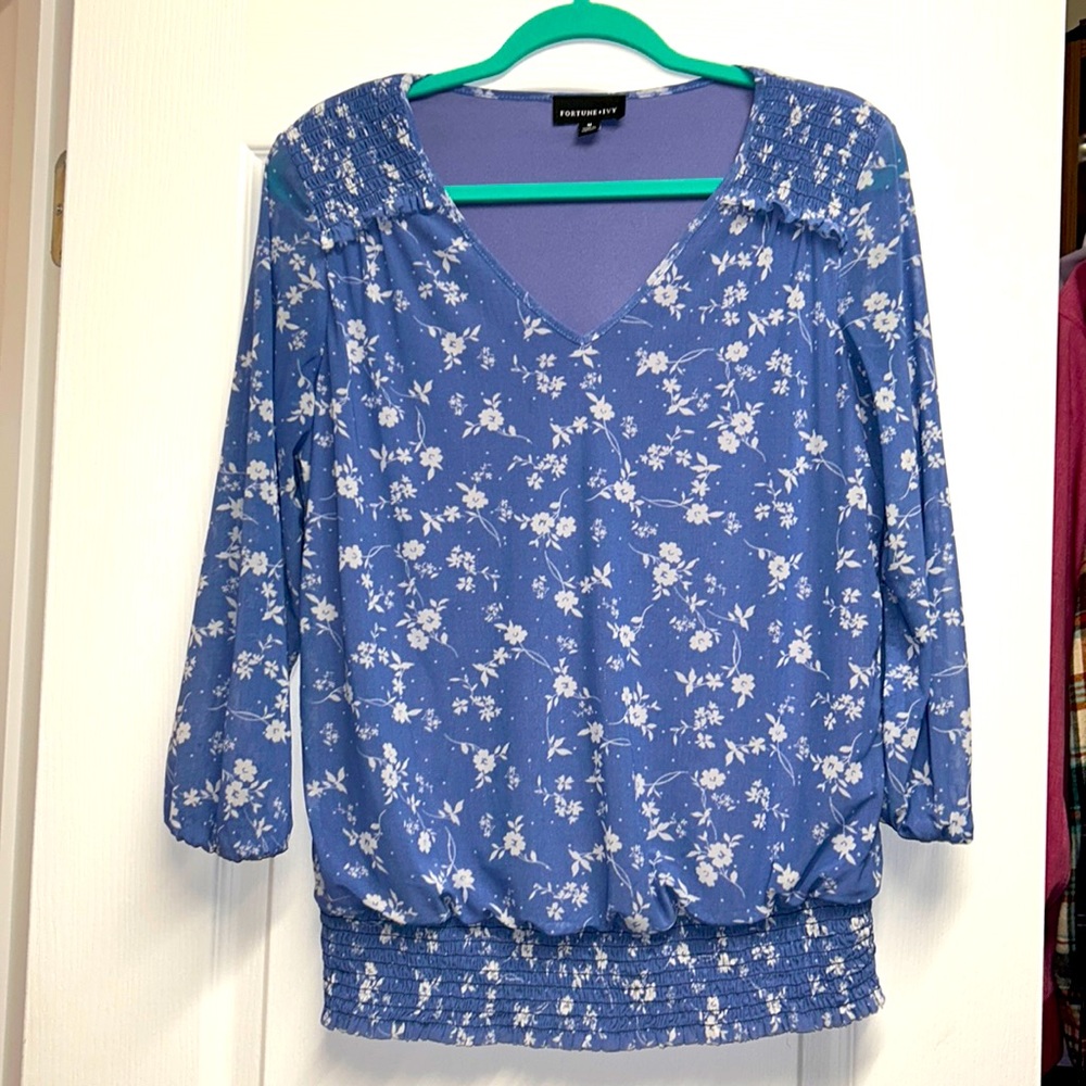 Fortune & Ivy Smock Waist Knit Top